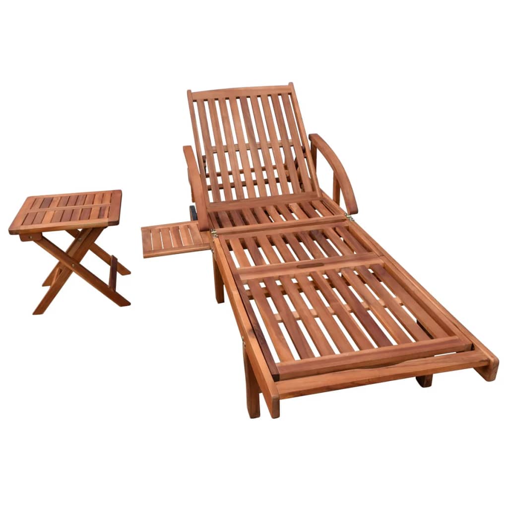 Solsäng med bord massivt akaciaträ