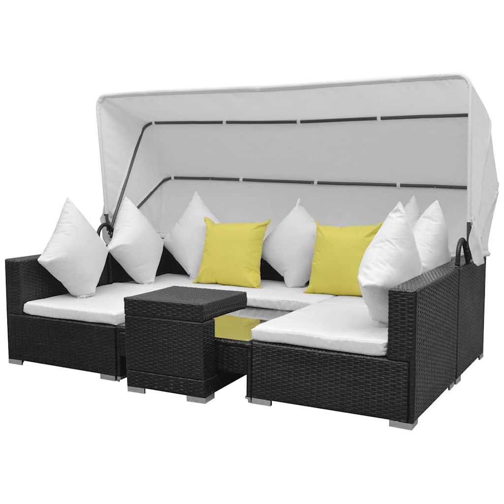 Loungegrupp med soltak 7 delar konstrotting svart