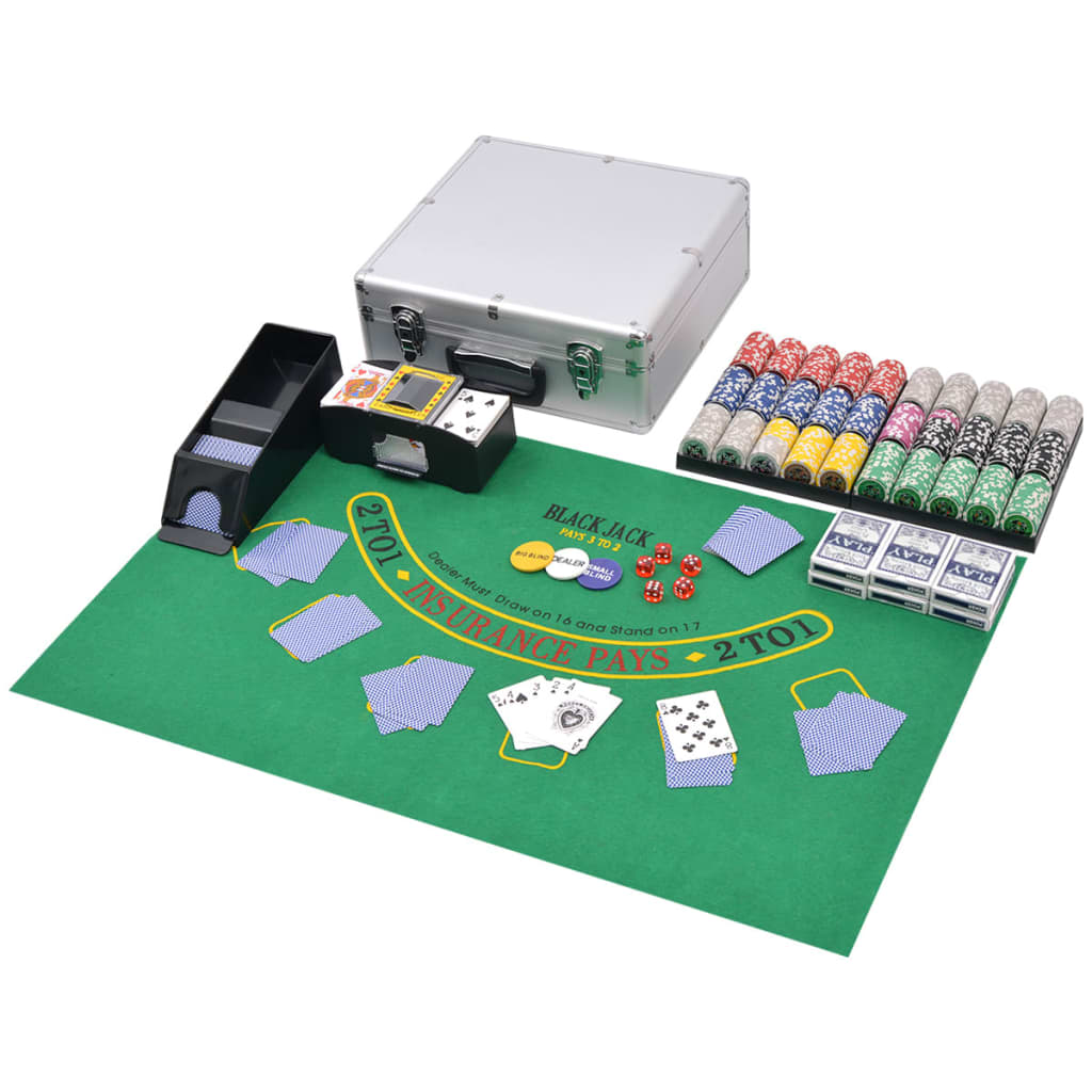 Kombinerat poker-/Blackjack-set med 600 lasermarker aluminium