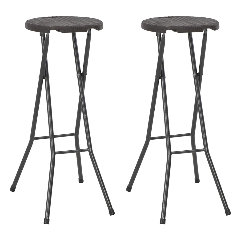 Hopfällbara barstolar 2 st HDPE och stål konstrotting brun