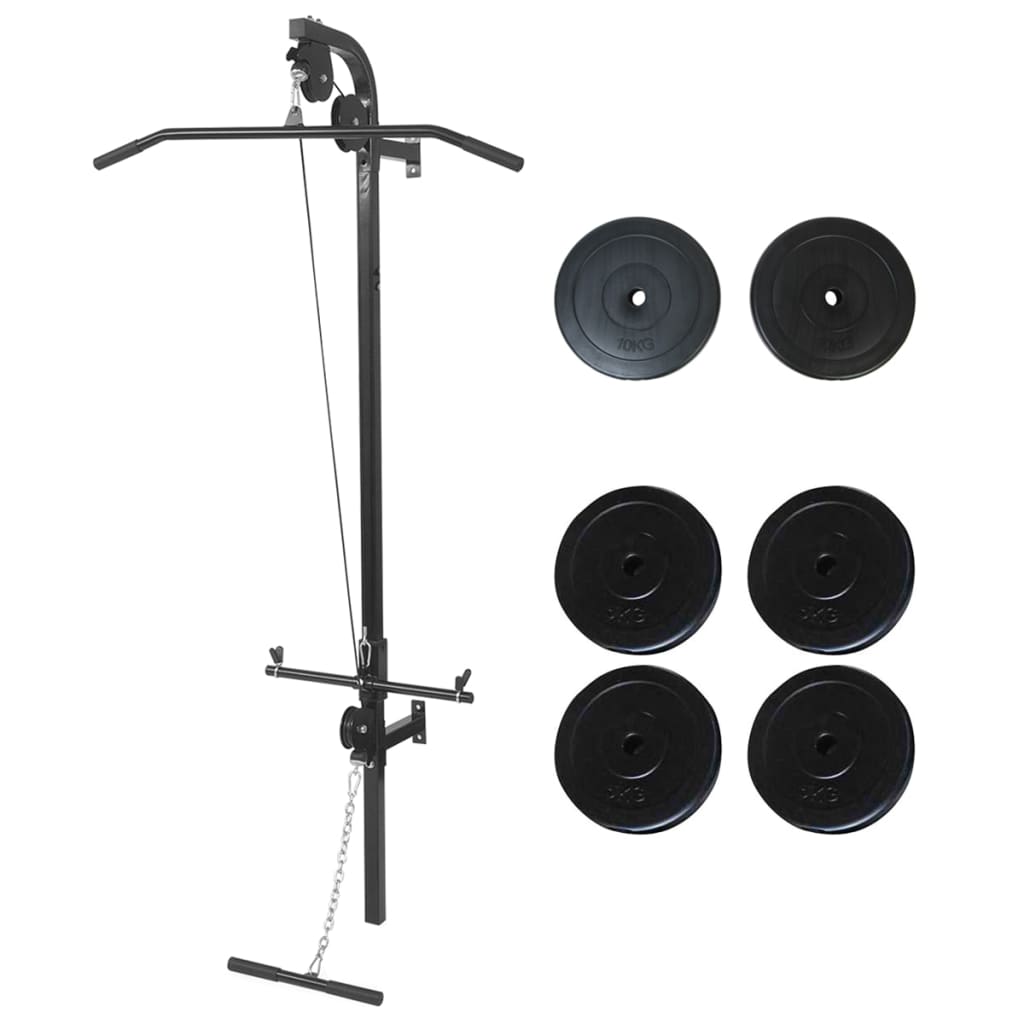 Väggmonterat power tower med viktskivor 40 kg
