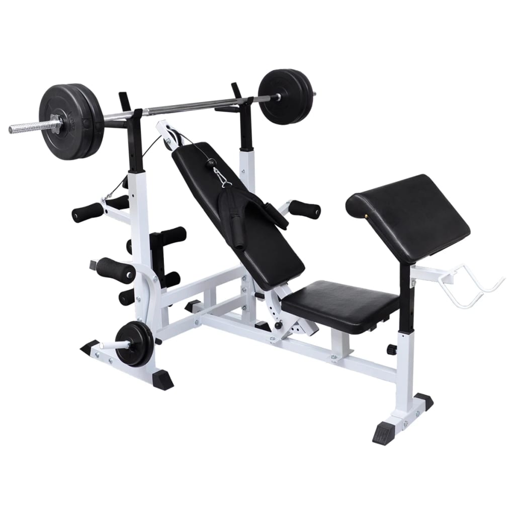 Viktbänk set med viktställning skivstång och hantlar 90 kg