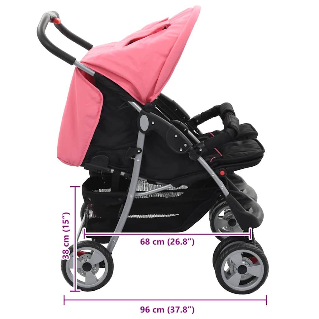 Tvillingvagn rosa och svart stål
