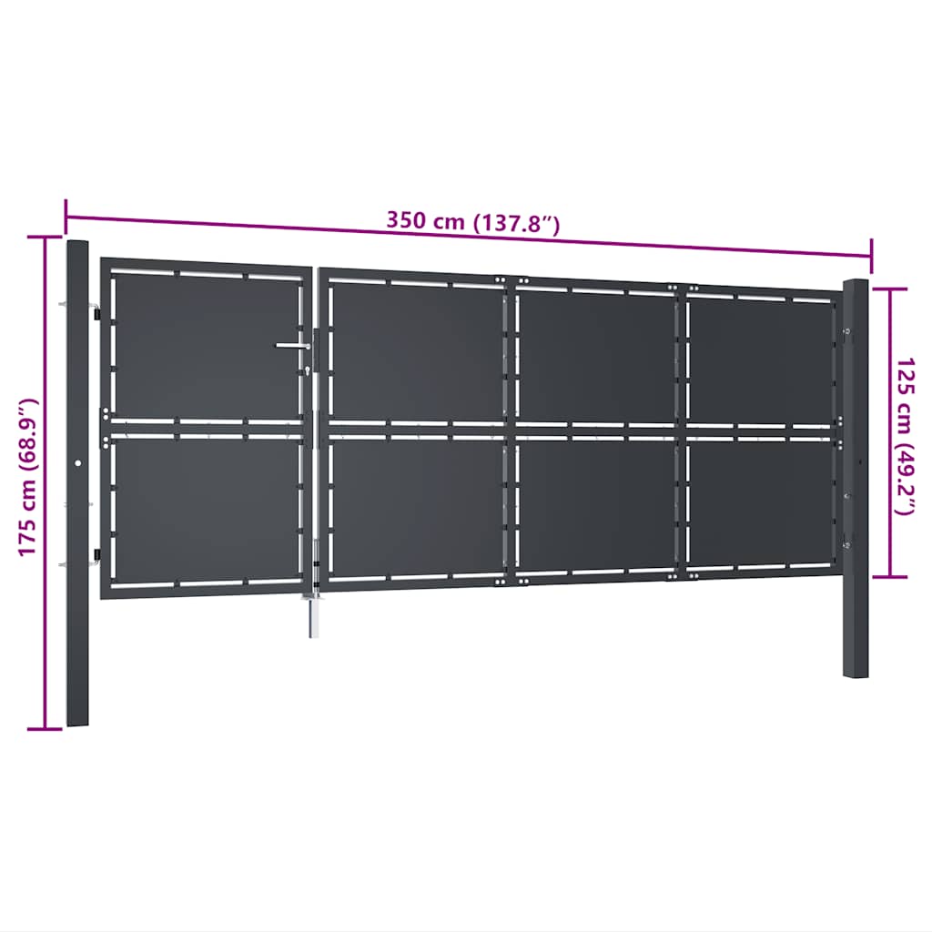 Trädgårdsgrind stål 350x125 cm antracit