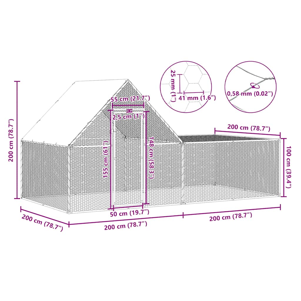 Hönsbur 4x2x2 m galvaniserat stål