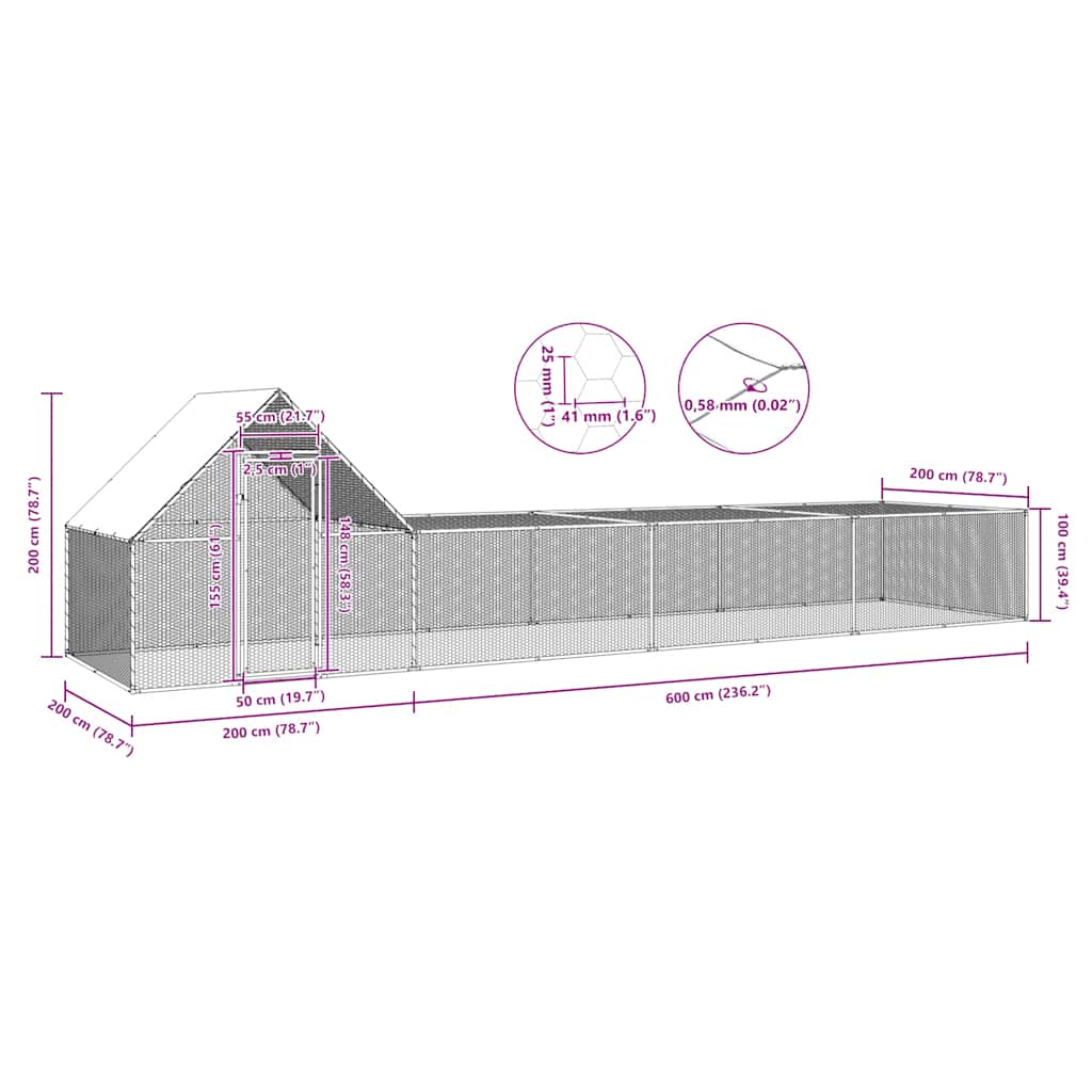 Hönsbur 8x2x2 m galvaniserat stål