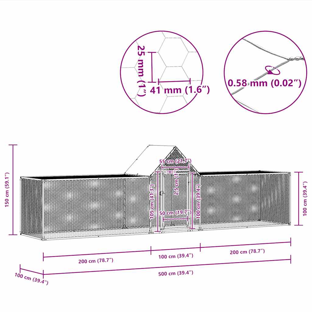 Hönsbur 5x1x1,5 m galvaniserat stål