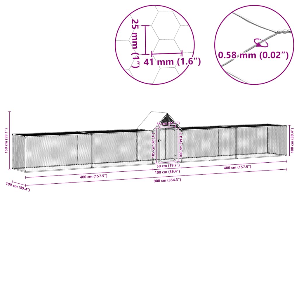 Hönsbur 9x1x1,5 m galvaniserat stål