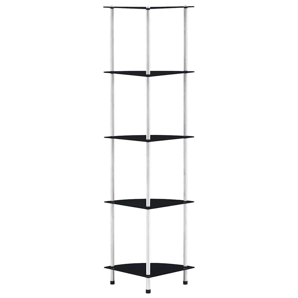 Hylla 5 hyllplan svart 30x30x130 cm härdat glas