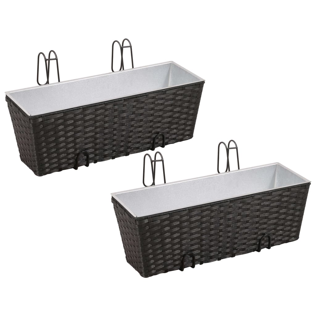 Blomlåda för balkong 2-pack konstrotting/zink svart 50cm