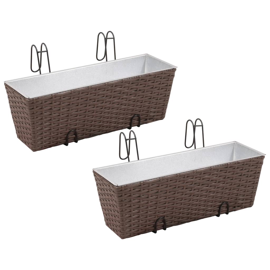 Blomlåda för balkong 2-pack konstrotting/zink brun 50cm