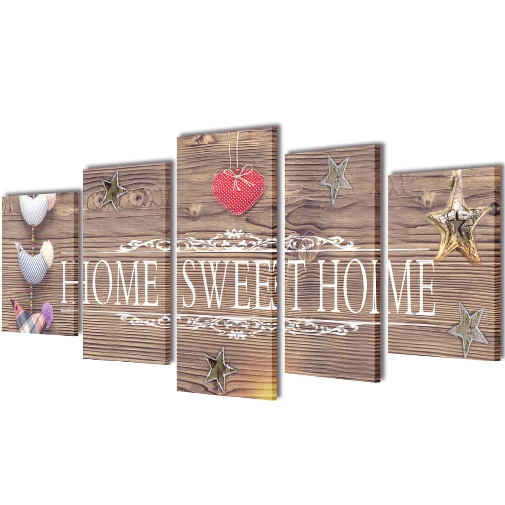 Canvastavlor set om 5 Home Sweet Home 100 x 50 cm