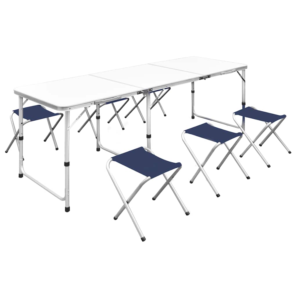 Campingbord med 6 stolar, hopfällbar och justerbar i höjd) 180 x 60 cm