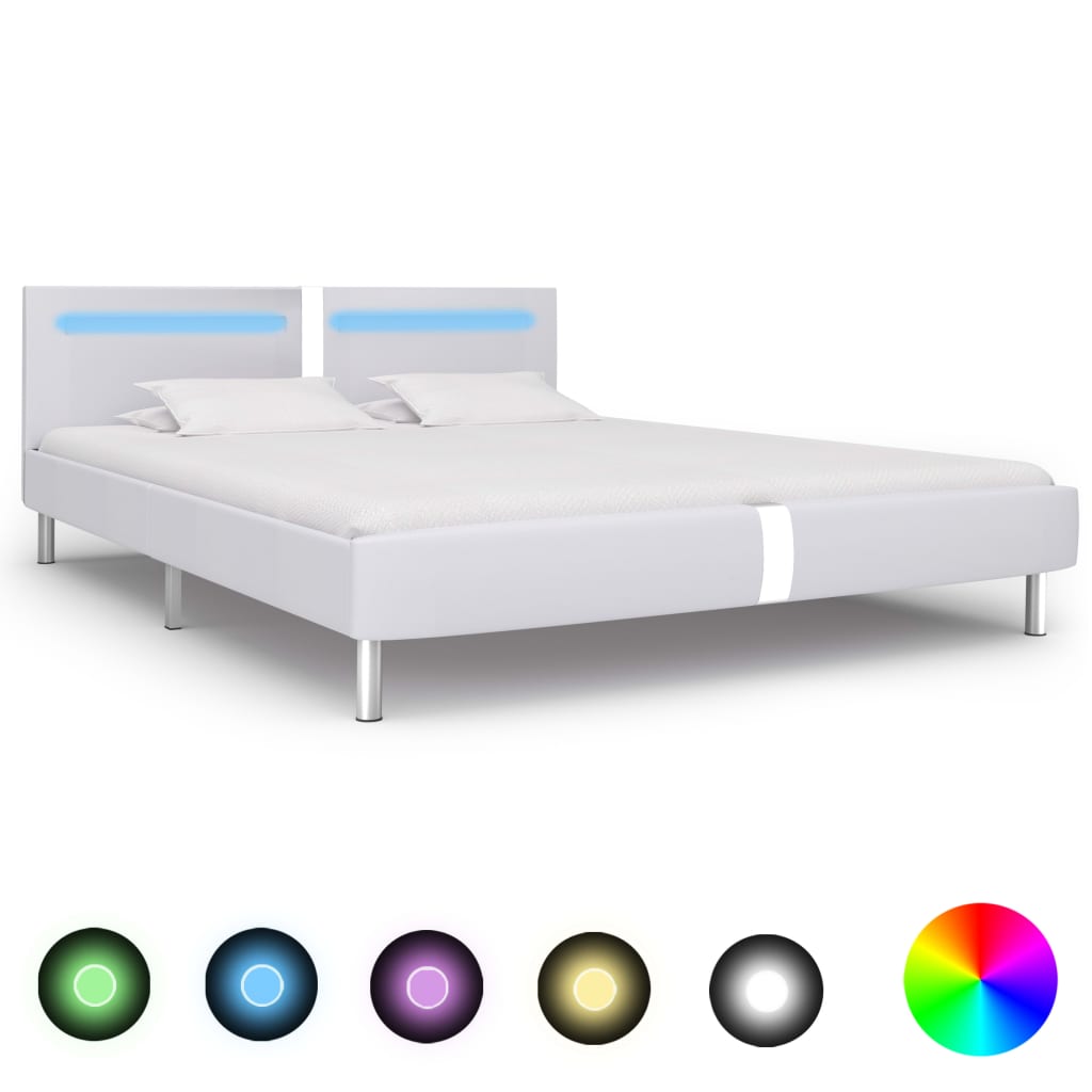 Sängram med LEDs utan madrass vit 180x200 cm
