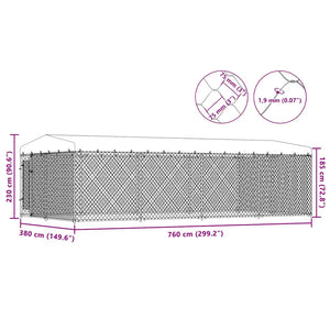 Hundgård med tak för utomhusbruk 7,6x3,8x2,3 m