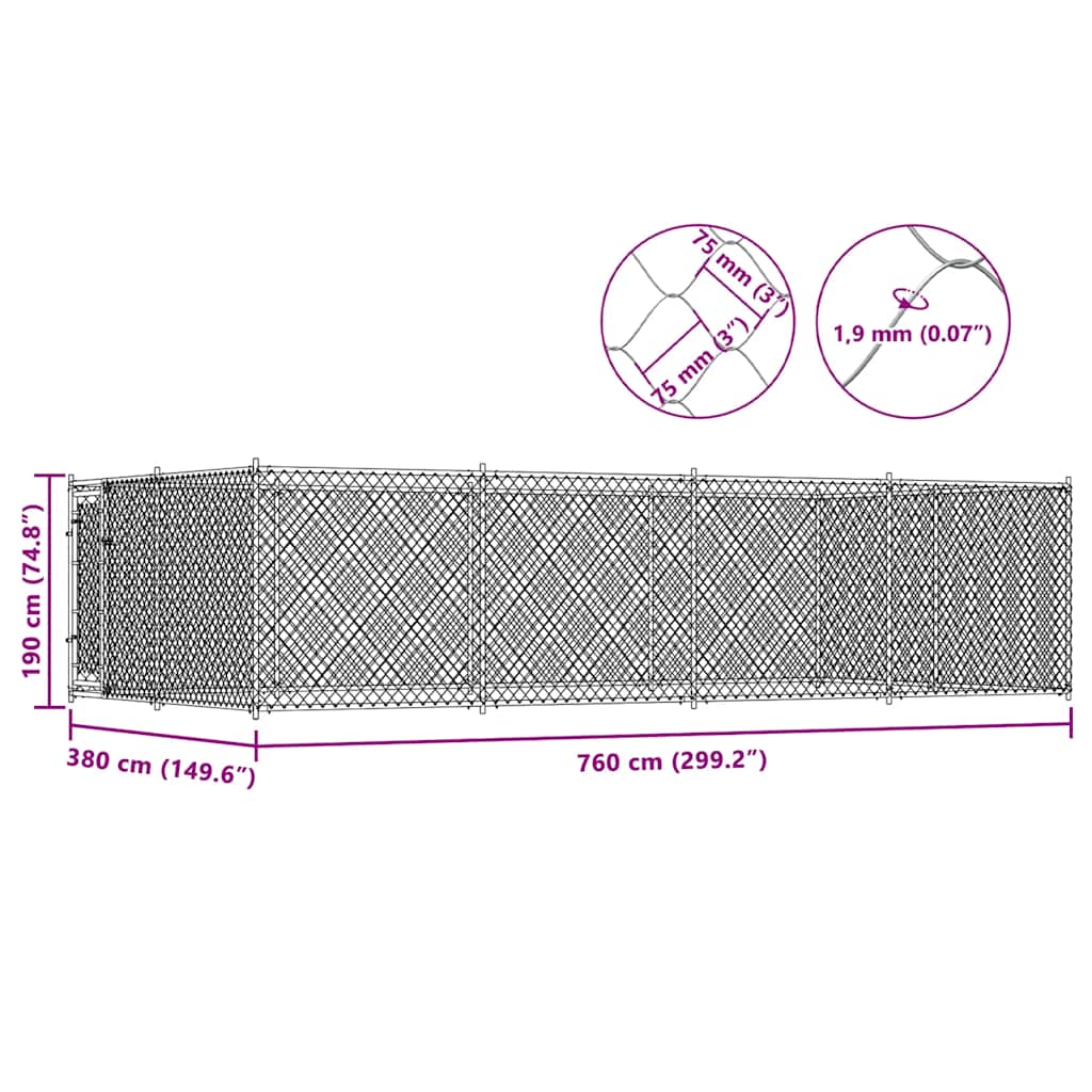 Hundgård för utomhusbruk 7,6x3,8x1,9 m