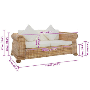 2-sitssoffa med dynor äkta rotting