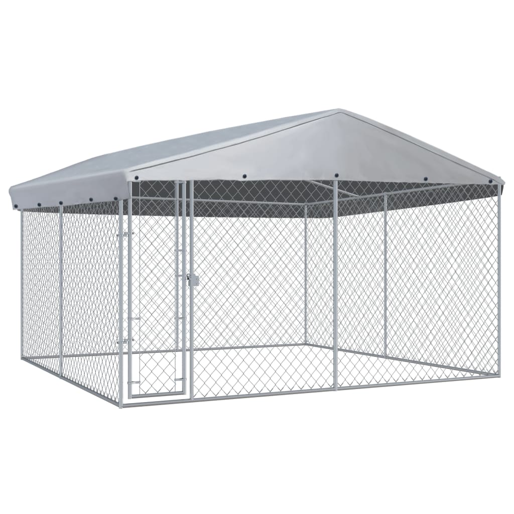 Hundkennel med tak för utomhusbruk 382x382x225 cm