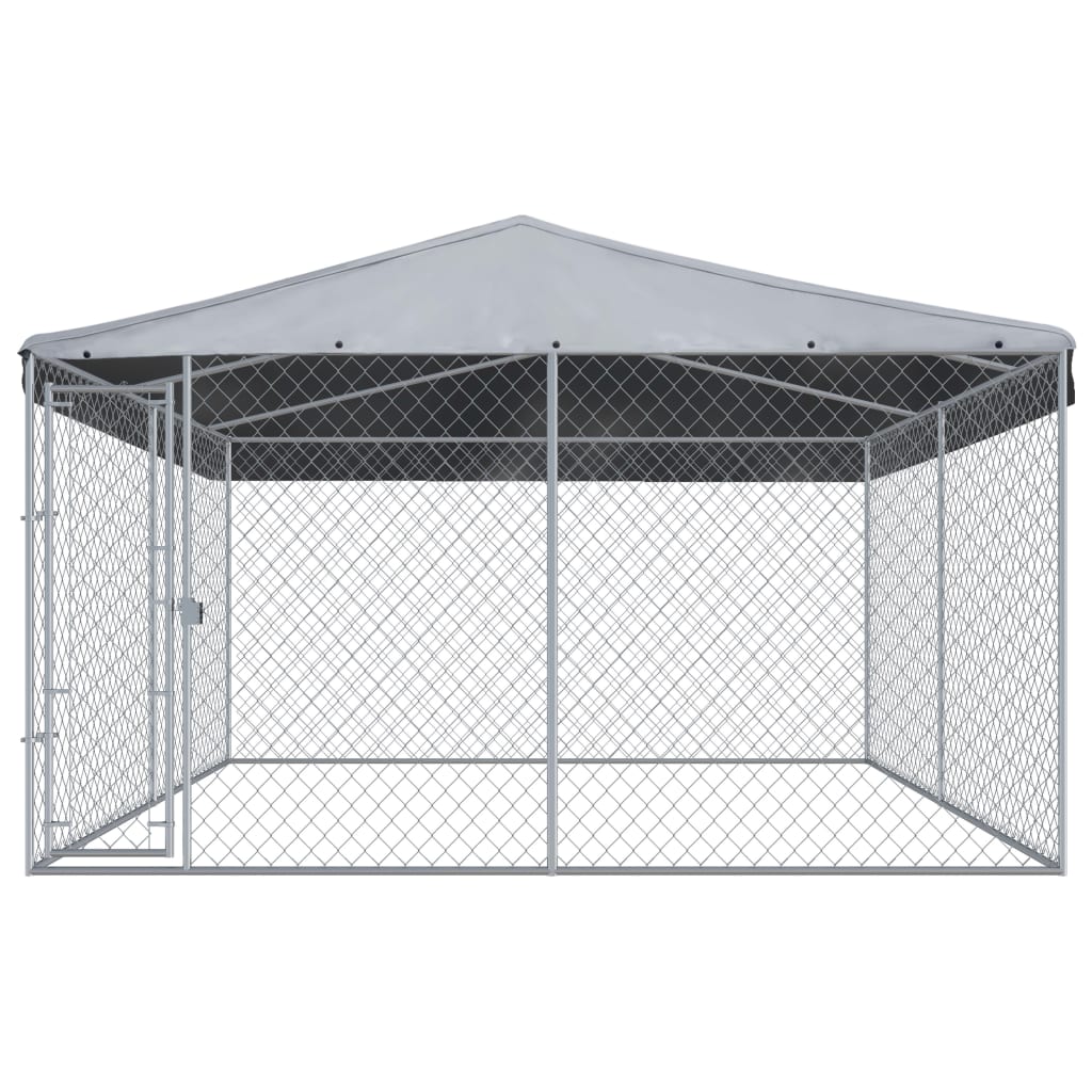 Hundkennel med tak för utomhusbruk 382x382x225 cm