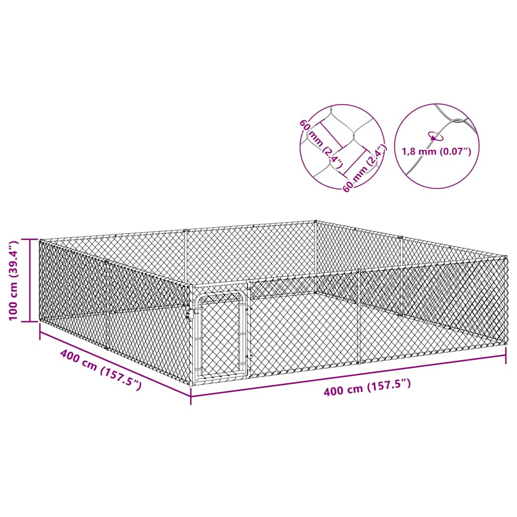 Hundgård för utomhusbruk galvaniserat stål 4x4x1 m