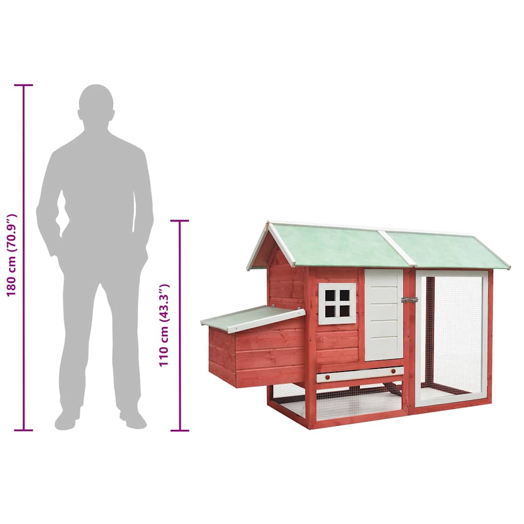 Hönshus röd 170x81x110 cm massiv furu & granträ