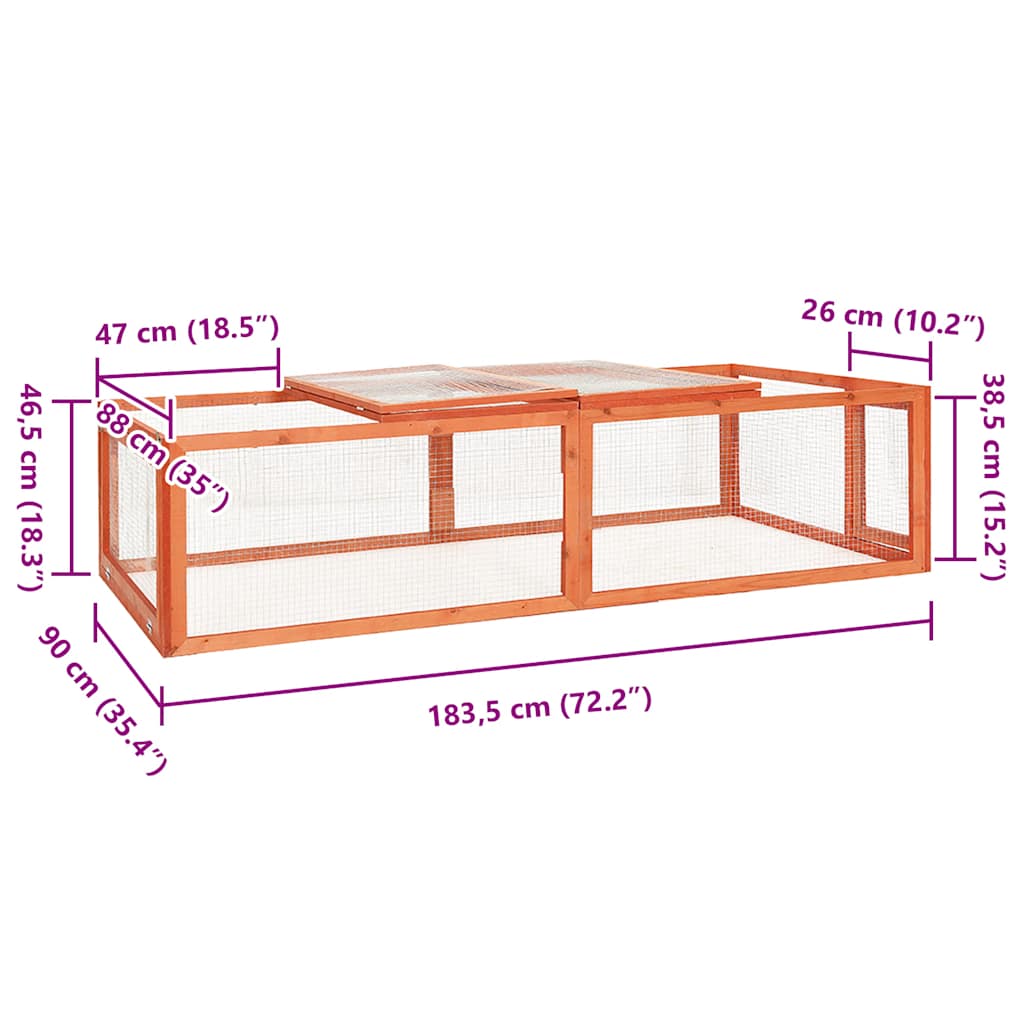 Kaninbur 183x90x46,5 cm massivt granträ