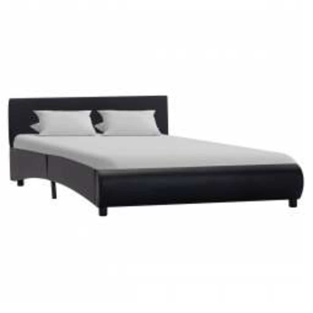 Sängram med LED svart konstläder 140x200 cm