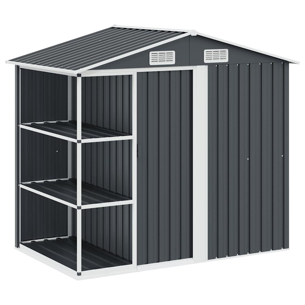 Trädgårdsbod med hylla antracit 205x130x183 cm järn