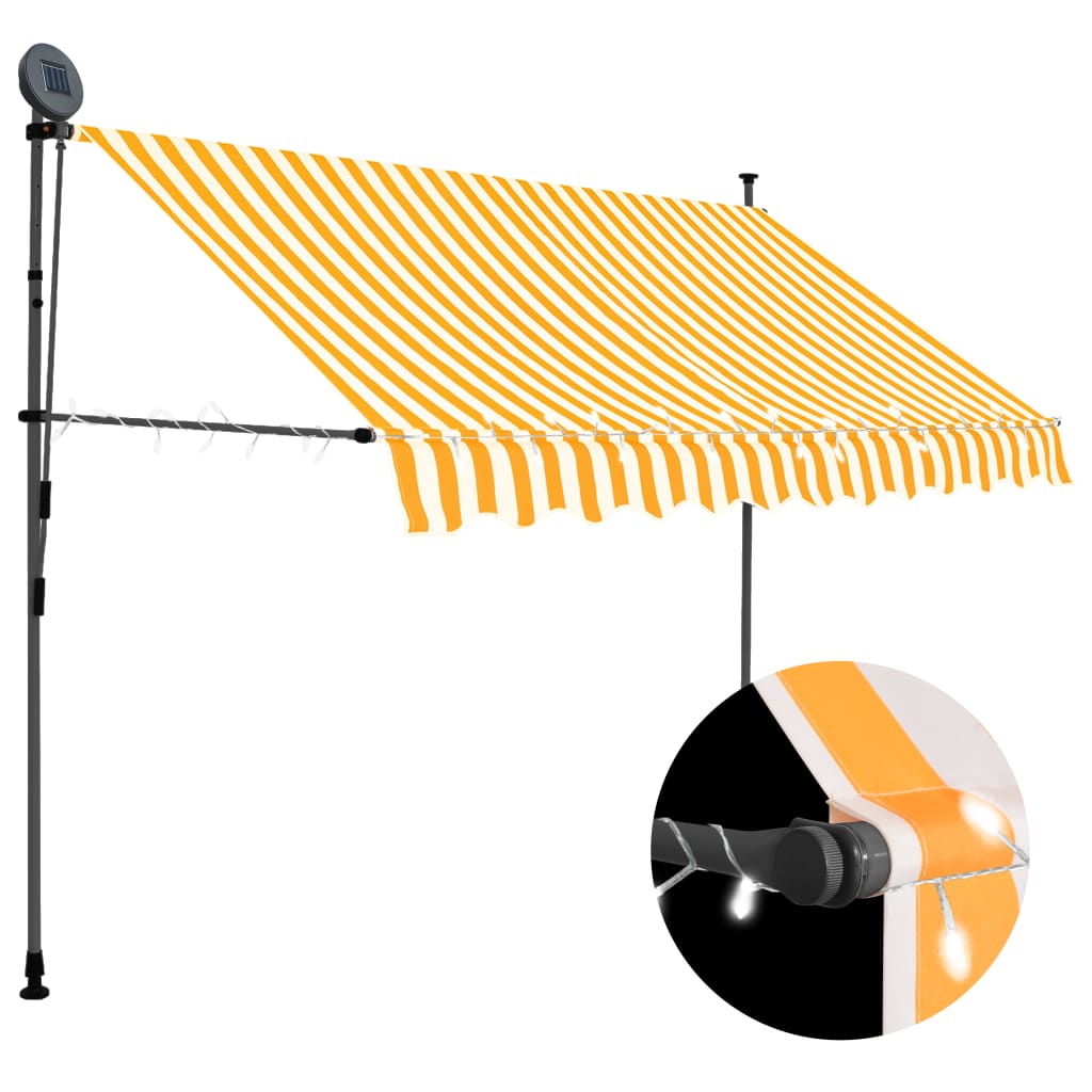 Markis manuellt infällbar med LED 250 cm vit och orange