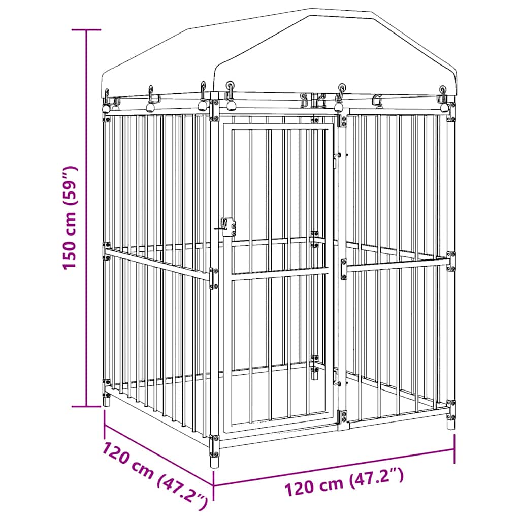 Hundgård för utomhusbruk med tak 120x120x150 cm