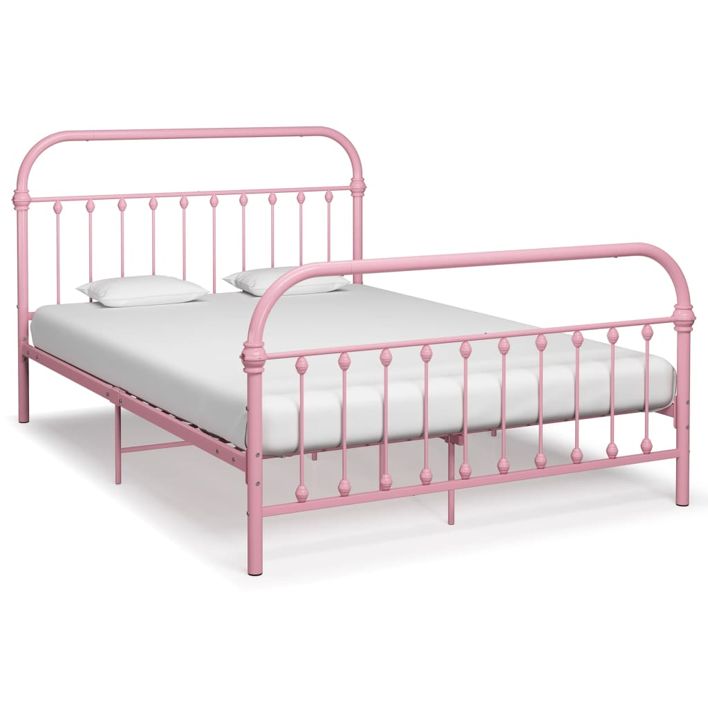 Sängram utan madrass rosa metall 140x200 cm