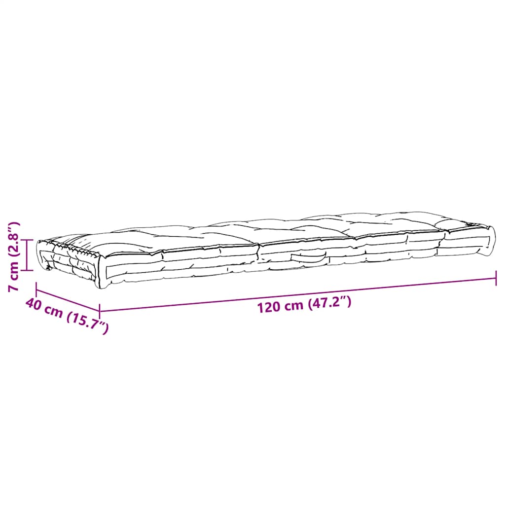 Dyna till pallsoffa bomull 120x40x7 cm grå