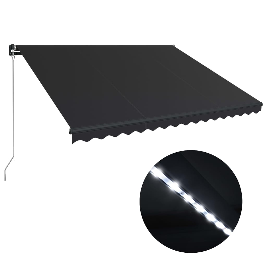 Markis manuellt infällbar med LED 400x300 cm antracit