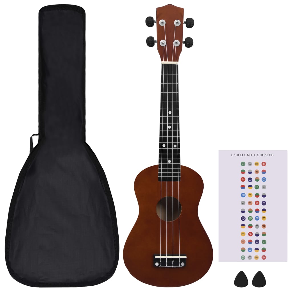 Ukulele med väska för barn sopran mörkt trä 23"