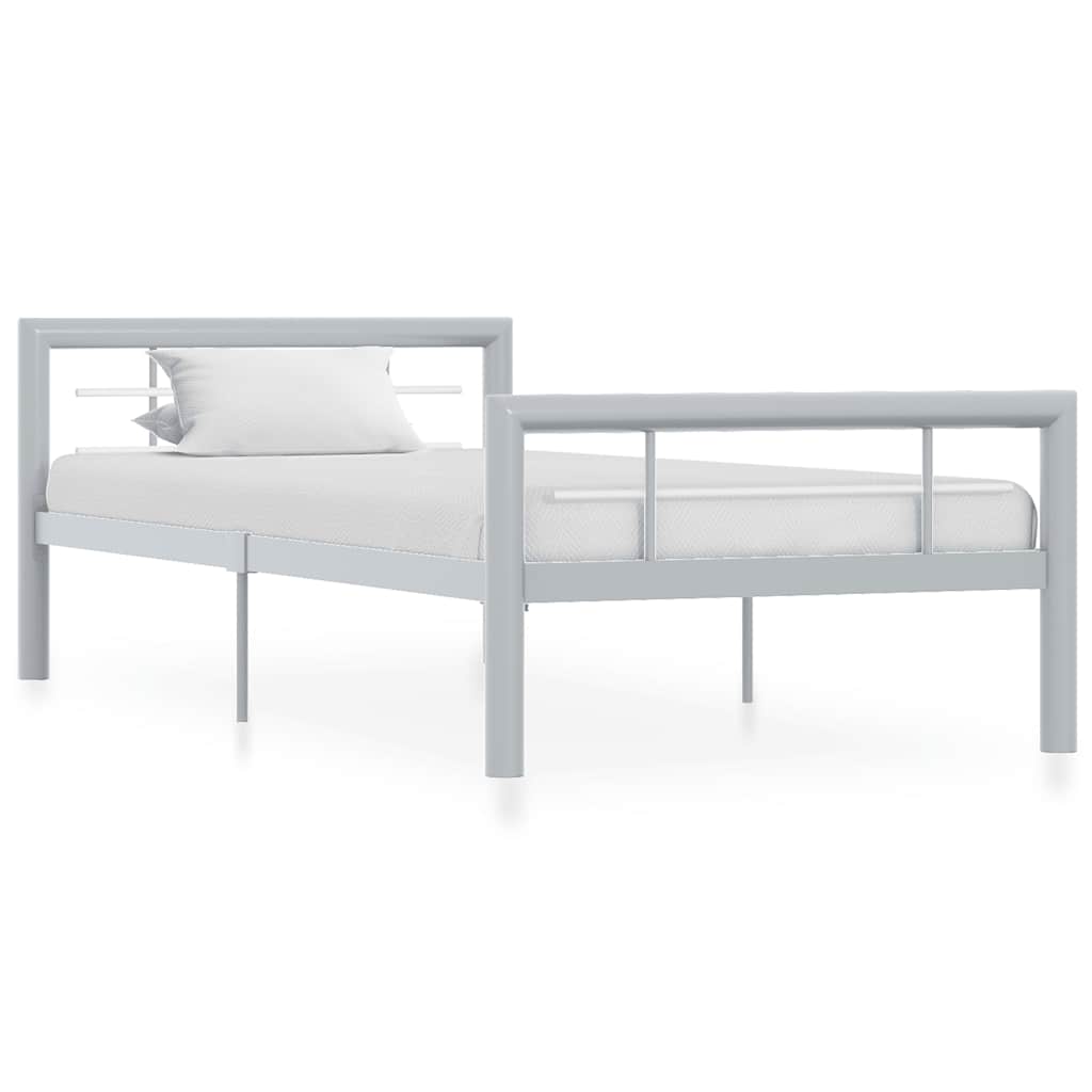 Sängram utan madrass grå & vit metall 100x200 cm