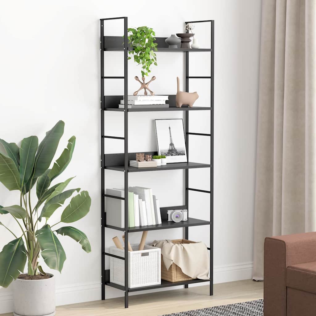 Bokhylla 5 hyllplan svart 60x27,6x158,5 cm konstruerat trä