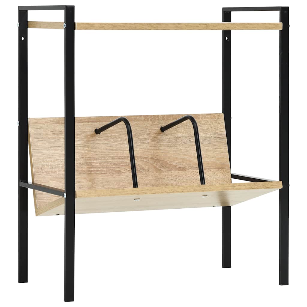 Bokhylla 2 hyllplan svart och ek 52x28x59 cm konstruerat trä
