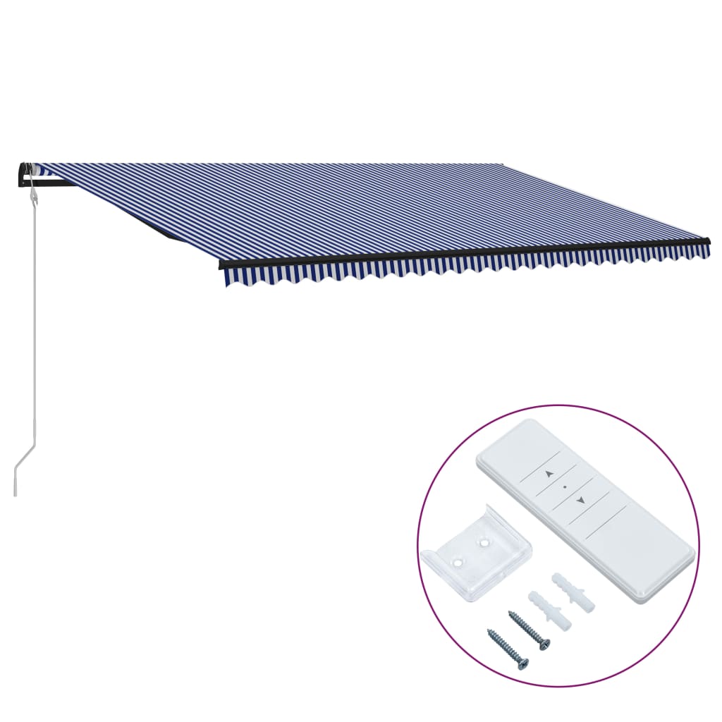 Markis automatiskt infällbar 600x300 cm blå och vit