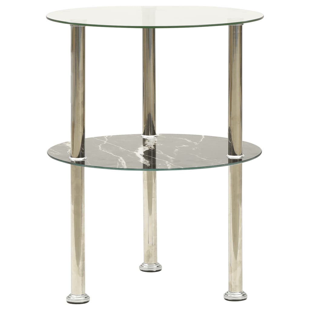 322789 vidaXL 2-Tier Side Table Transparent & Black 38 cm Tempered Glass