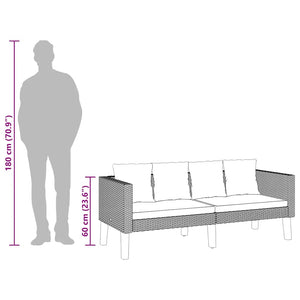 Trädgårdssoffa 2-sits med dynor konstrotting svart