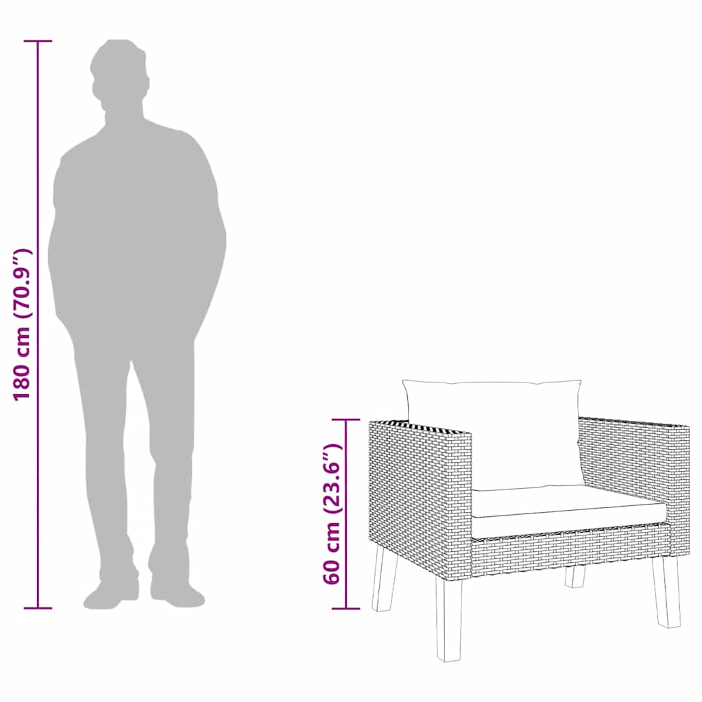 Trädgårdsfåtölj med dynor konstrotting svart