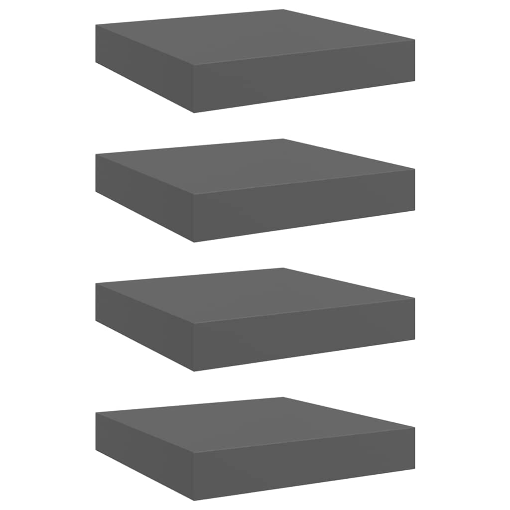 Svävande vägghyllor 4 st grå högglans 23x23,5x3,8 cm MDF