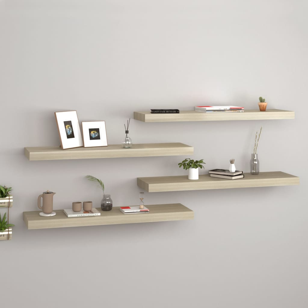 Svävande vägghyllor 4 st ek 80x23,5x3,8 cm MDF