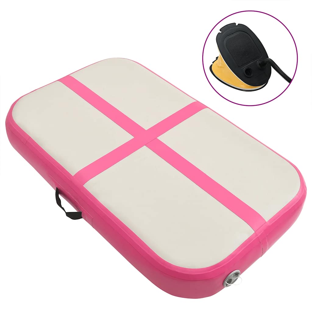 Uppblåsbar gymnastikmatta med pump 60x100x15 cm PVC rosa