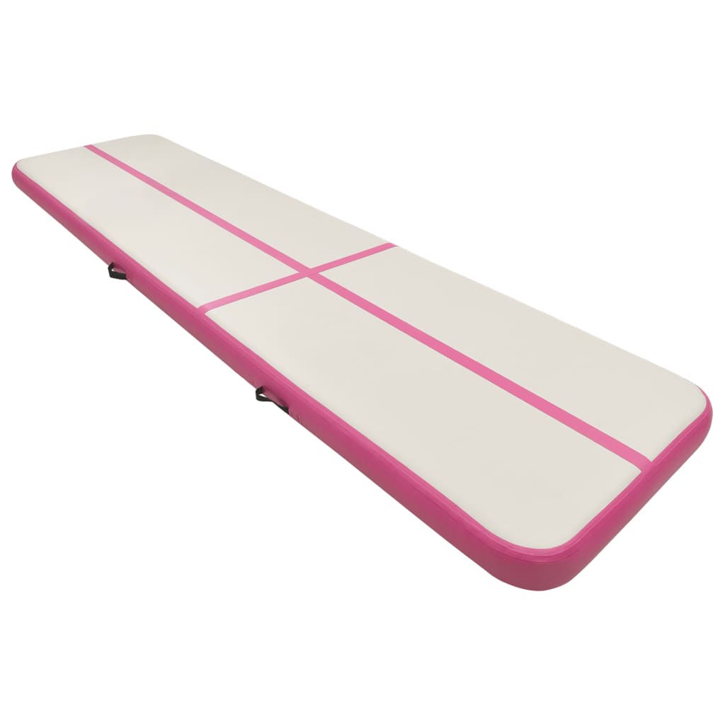 Uppblåsbar gymnastikmatta med pump 600x100x15 cm PVC rosa