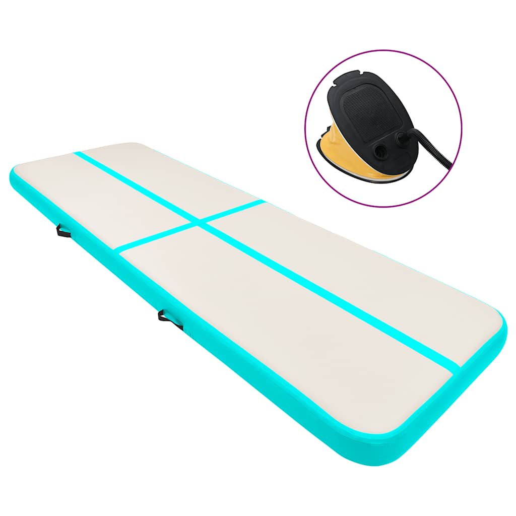 Uppblåsbar gymnastikmatta med pump 700x100x15 cm PVC grön