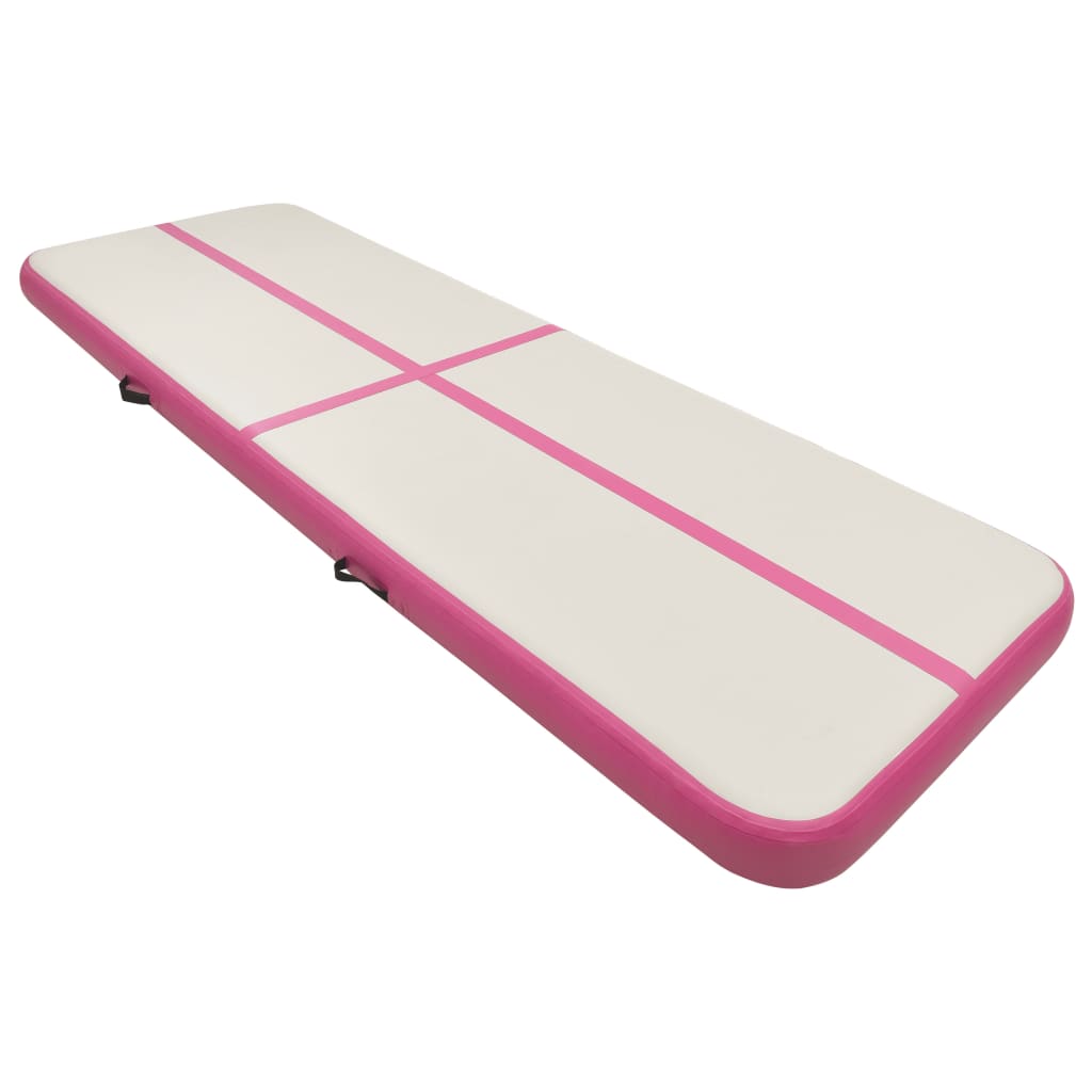 Uppblåsbar gymnastikmatta med pump 500x100x20 cm PVC rosa