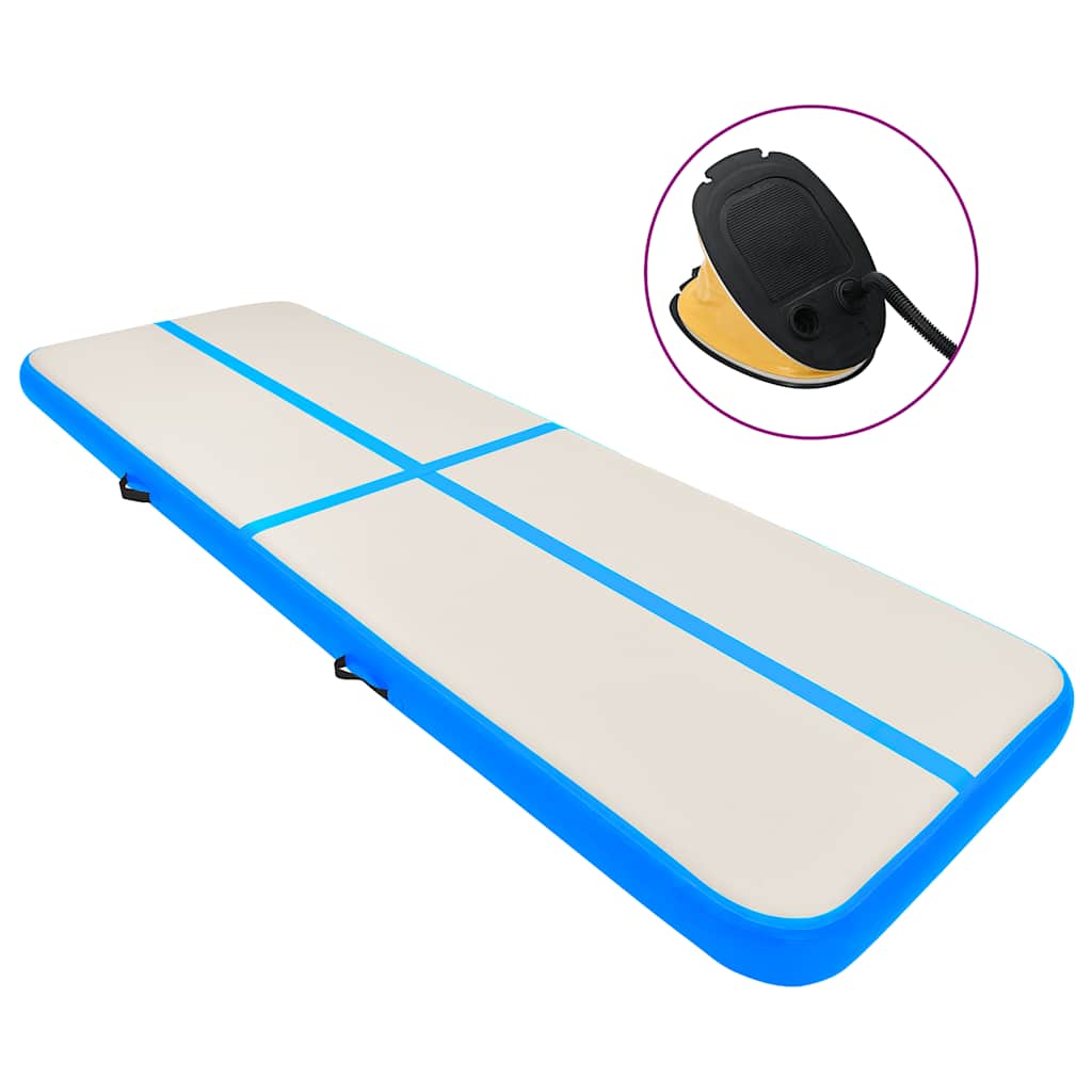 Uppblåsbar gymnastikmatta med pump 600x100x20 cm PVC blå