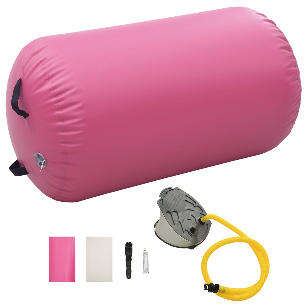 Uppblåsbar gymnastikrulle med pump 100x60 cm PVC rosa