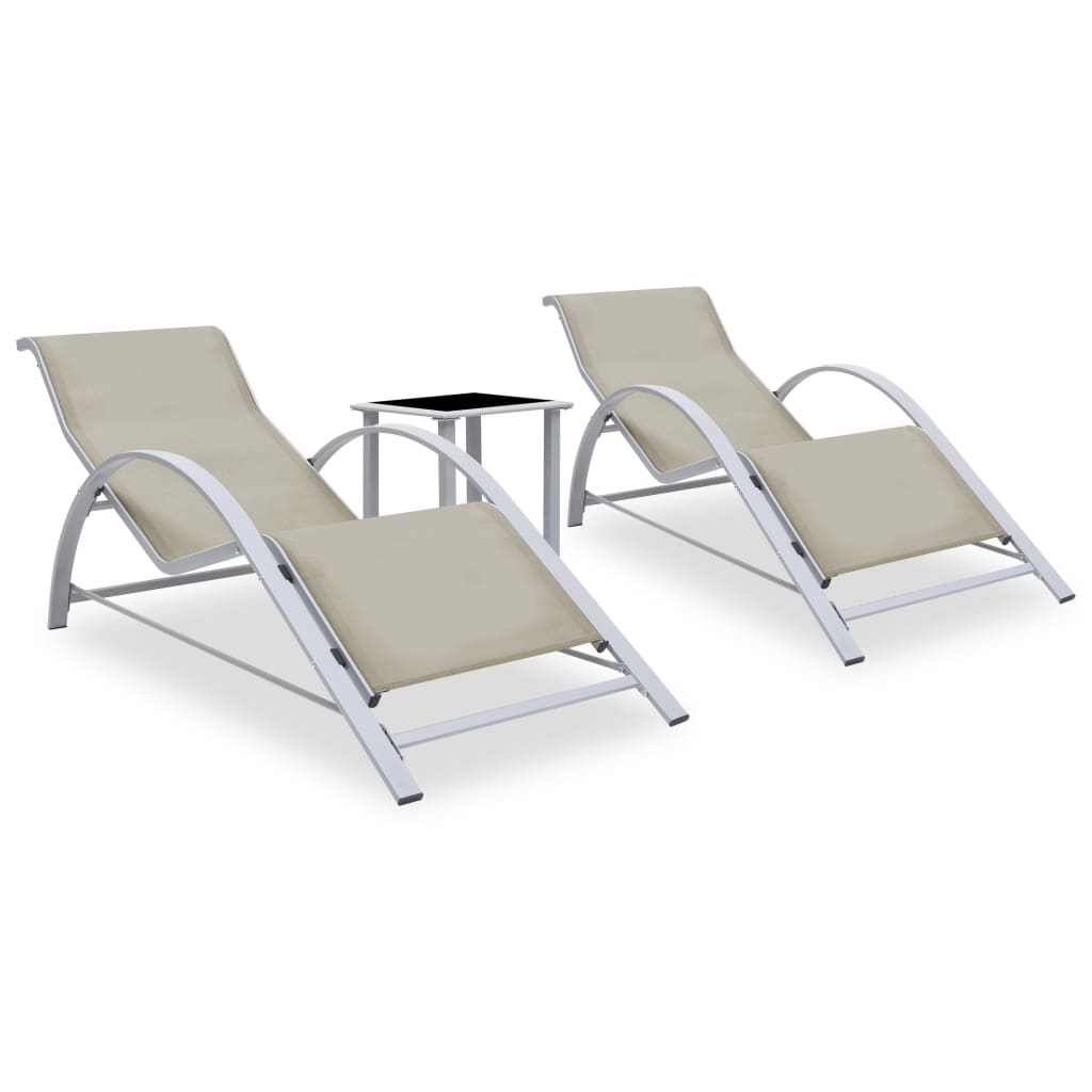 Solsängar 2 st med bord aluminium gräddvit